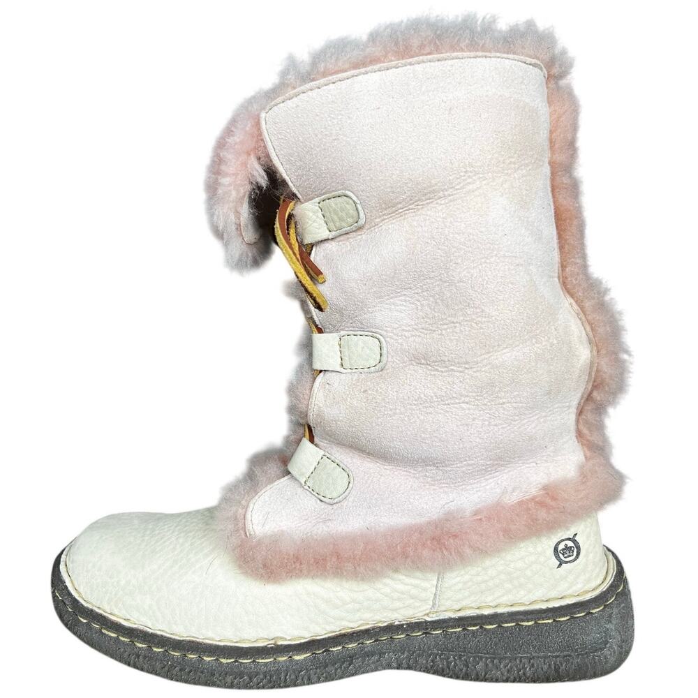 Born Women’s Pink Shearling Cream Leather Winter Boots Size US 9 - Picture 3 of 10